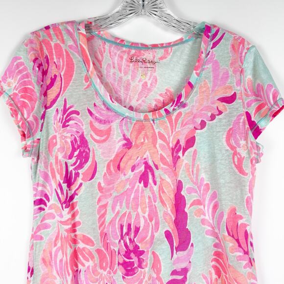 Lilly Pulitzer Sarah Top in Love Birds Print Linen Blend Lightweight Womens Sz S - Picture 4 of 11